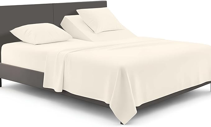 SGI bedding Adjustable Split Head Flex Top King 28" Microfiber Sheet Set Ultra Soft, Cooling & Deep Pocket 15 Fitted, 4-Piece Breathable & Durable Bedding Set for Split King Beds -Butter