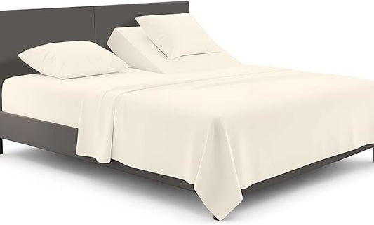SGI bedding Adjustable Split Head Flex Top Cal King 32" Microfiber Sheet Set Ultra Soft, Cooling & Deep Pocket 15 Fitted, 4-Piece Breathable & Durable Bedding Set for Split Cal King Beds -Butter