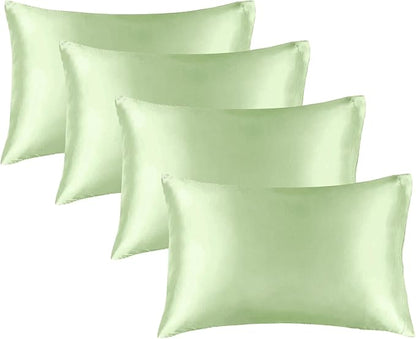 BEDELITE Satin Pillowcase for Hair and Skin, Super Soft Similar to Silk Pillow Cases 4 Pack with Envelope Closure, Cooling Pillowcases for Women Men (20"x26" Standard Size, Gleam)
