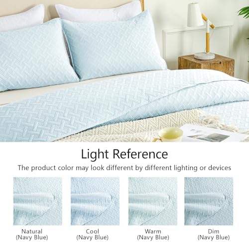 FLYMME Twin Quilt Set, Lightweight Sky Blue Bedspreads, Basket Weave Pattern,Ultra Soft Microfiber Bedspread Bed Coverlet 2 Pieces for All-Seasons (1 Quilt, 1 Sham)