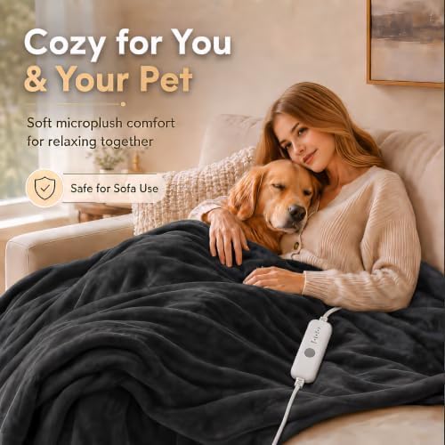 Electric Heated Blanket 62"x84" Twin Size, Iron Grey