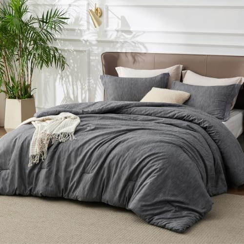 Bedsure Dark Grey Queen Comforter Set, Cationic Dyed Bedding Set 3 Pcs