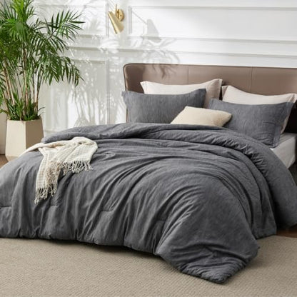 Bedsure Dark Grey King Size Comforter Set, Cationic Dyed Bed Set 3 Pcs