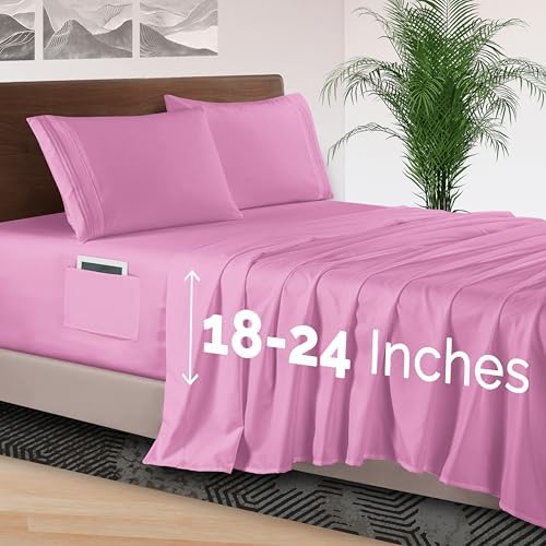 Elegant Comfort 4-Piece Bed Sheet Set - Luxury Bedding 1500 Premium Hotel Quality Microfiber, All Around Elastic 18-24 Inches Deep Fitted Sheet- Extra Deep Pocket Sheets, Twin/Twin XL, Light Pink