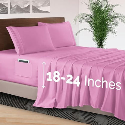 Elegant Comfort 4-Piece Bed Sheet Set - Luxury Bedding 1500 Premium Hotel Quality Microfiber, All Around Elastic 18-24 Inches Deep Fitted Sheet- Extra Deep Pocket Sheets, Twin/Twin XL, Light Pink