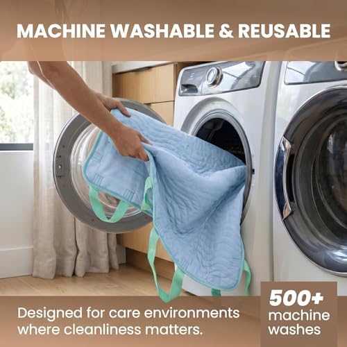 Washable Positioning Bed Pad with 8 Reinforced Handles – 34"x52" Waterproof, Quick-Dry, Absorbent Underpad for Elderly Care, Turning, Lifting & Incontinence Protection (Powder Blue, 34"X52")