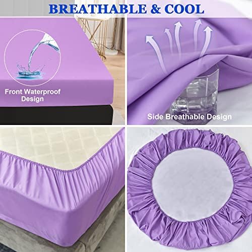 Sufdari King Size Mattress Protector,Waterproof Mattress Cover,18" Deep Pocket Mattress Protector,Dust Proof Bed Protector for Dogs/Cats/Pets/Kids-Purple,King