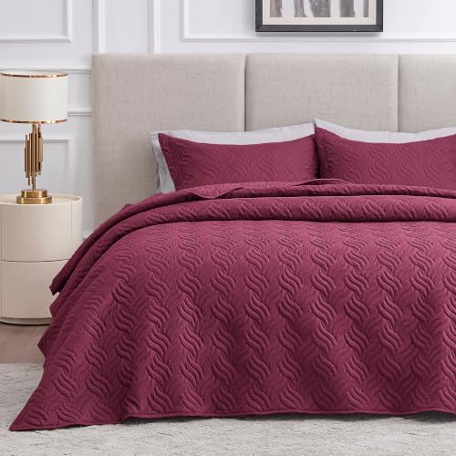 Love's cabin Twin Quilt Set, Lightweight Bedspread Comforter, Burgundy