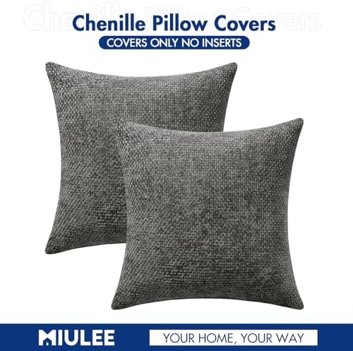 MIULEE Decorative Couch Throw Pillow Covers 16x16 Inch Dark Gray 2 Pack