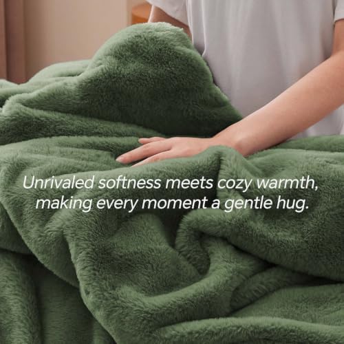 BEDELITE Faux Fur Twin Comforter Set Olive Green,Warm Comforter for Winter