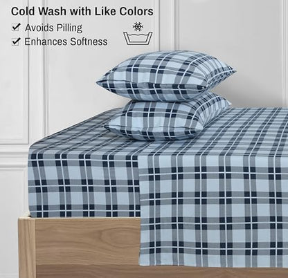 RUVANTI Flannel Sheets Set Full Size, Illusion Check