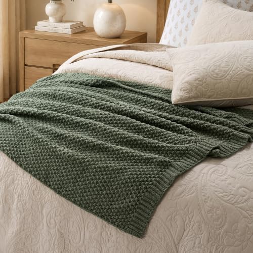 EVERGRACEHOME Chunky Chenille Knit Throw Blanket, 50 x 60, Pine Green