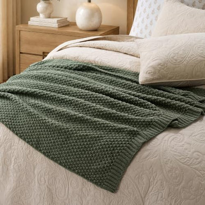 EVERGRACEHOME Chunky Chenille Knit Throw Blanket, 50 x 60, Pine Green