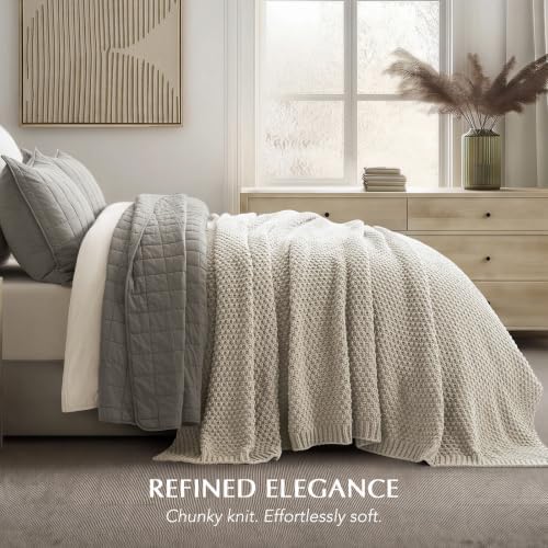 EVERGRACEHOME Chunky Chenille Knit Throw Blanket, 108x92, Warm Gray