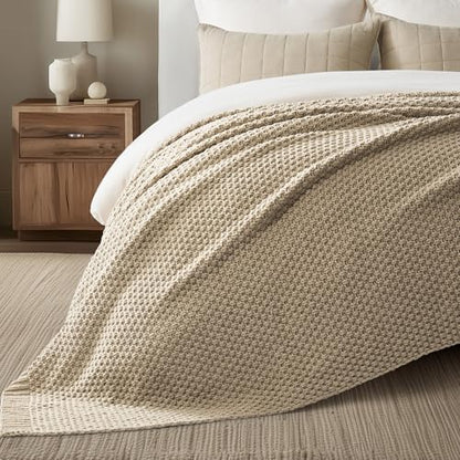 EVERGRACEHOME Chunky Chenille Knit Throw Blanket, 108x92, Sand Dune