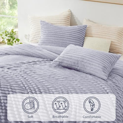EXQ Home Fluffy Comforter Set Queen Size,3 Pieces Bed Set,Purple