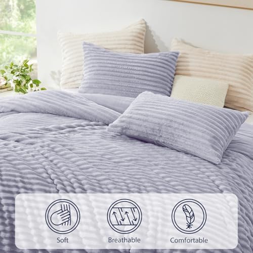 EXQ Home Fluffy Comforter Set King Size,3 Pieces Bed Set,Purple