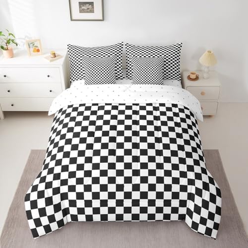 jejeloiu Black White Comforter Set with Sheets 7 Piece Full Size