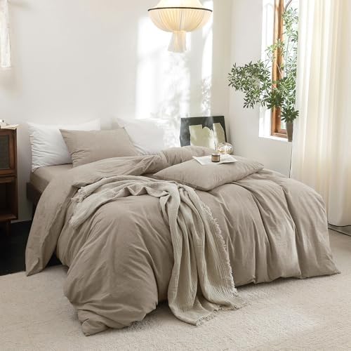 FOSSA Duvet Cover Set 100% Washed Cotton Linen Feel Super King Plus