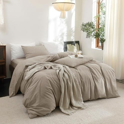 FOSSA Duvet Cover Set 100% Washed Cotton Linen Feel Oversized Queen