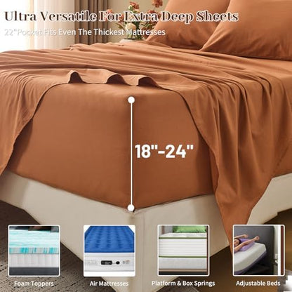MEISHANG 100% French Linen Sheets King,6 Pcs,18-24" Extra Deep Pocket