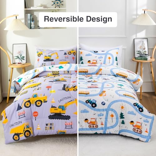 Holawakaka Construction Truck 5-Piece Twin Bed-in-A-Bag Set for Boys