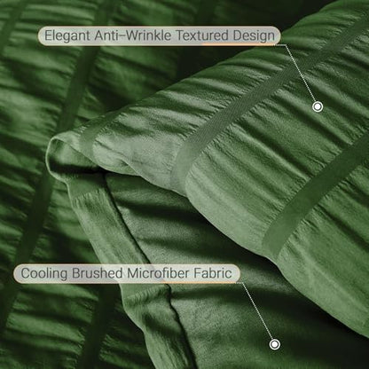 MUXHOMO 7 Pieces Oversized King Comforter Set, Seersucker Bed in a Bag Oversized King Size, All Season Luxury Bedding Set with Comforter, Flat Sheet, Fitted Sheet, Pillowcases & Shams, Dark Green