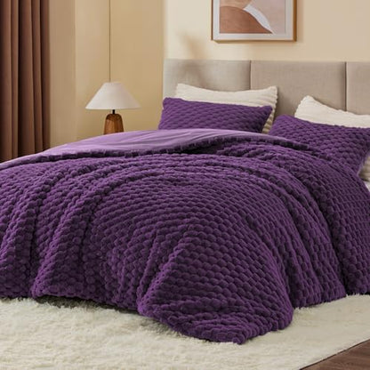 BEDELITE Fluffy Full Size Comforter Set, Purple Fleece Bed Set 3 Pieces