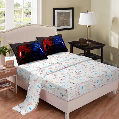 6pcs Gamepad Comforter Set for Boys,Twin Size Bedding Sets for Teen,Kids Comforter Set with 1 Quilt+1 Flat Sheet+1 Fitted Sheet+2 Pillowcases+1 Cushion Cover(Gamepad-E Twin)