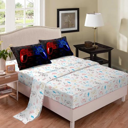 6pcs Gamepad Comforter Set for Boys,Twin Size Bedding Sets for Teen,Kids Comforter Set with 1 Quilt+1 Flat Sheet+1 Fitted Sheet+2 Pillowcases+1 Cushion Cover(Gamepad-E Twin)