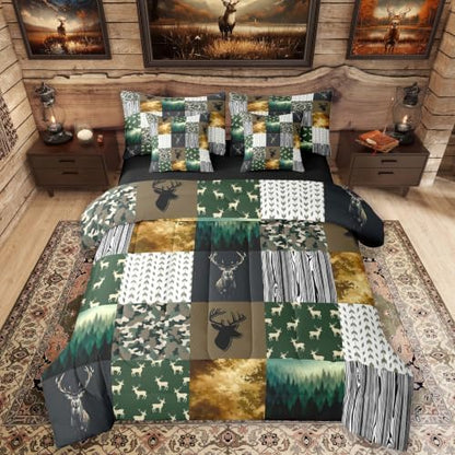 Feelyou Deer Hunting Comforter Set with Sheets 7 Piece Full Size