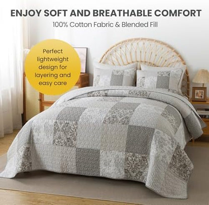 SLPR - Silver Linings Patchwork Gray Cotton Quilt Set, King with 2 Shams