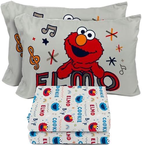 Sunny Side Up Sesame Street Full Sheet Set - 4 Piece Kids Bedding Set Includes Pillow Cover – Super Soft Microfiber Sheets with Elmo, Cookie Monster and Big Bird