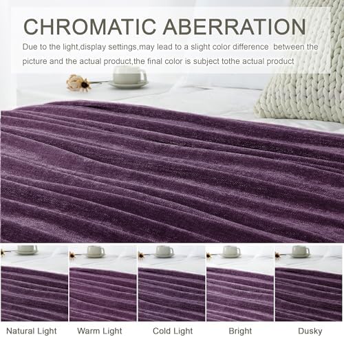 Chenille Throw Blanket for Couch 60" x 80" Twin, Dark Purple