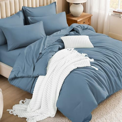 Litanika Dusty Blue Twin XL Comforter with Sheets - 5 Pieces Bed in a Bag