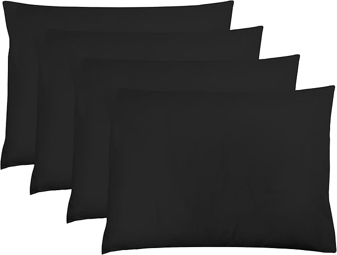ZPECC Black Pillow Cases Standard Size Set of 4, 20x26 Envelope Closure Pillowcases, Soft Plain Brushed Microfiber Covers Hypoallergenic Breathable