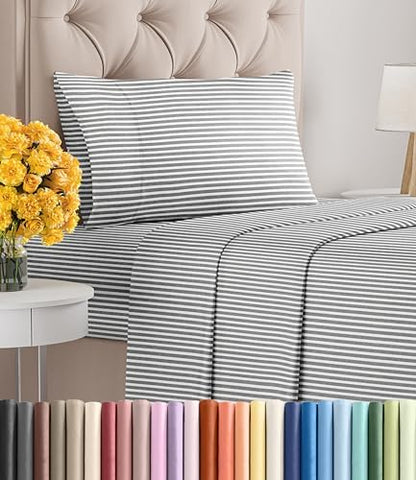 Twin Size 3 Piece Sheet Set - Ultra Soft & Cooling Sheets - Grey Stripes 1