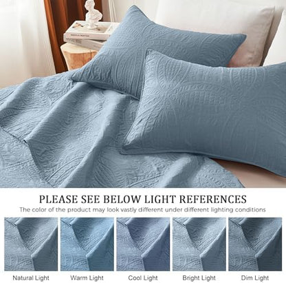 akkialla Dusty Blue King/Cal King Quilt Set,Ultrasonic Lightweight Bedspread Coverlet for Modern Minimalist Bedroom,Soft Microfiber Coin Pattern Bedding,3-Piece (1 Quilt,2 Pillow Shams)