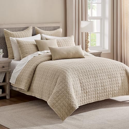 Levtex Home Cloud Waffle King/Cal King Quilt Set (106x92in) and 2 Pillow Shams (36x20in) - Box Quilted Waffle Texture - Flax Beige - Cotton King Size Quilt Bedding Set - Lightweight Soft Pre-Washed