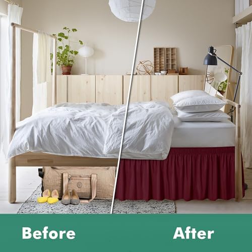 Wrap Around Full Size Bed Skirt Split Corners 14" Drop-Elastic Dust Ruffle