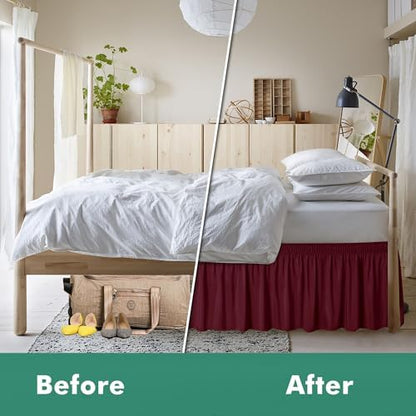 Wrap Around Full Size Bed Skirt Split Corners 14" Drop-Elastic Dust Ruffle