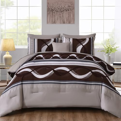 Anibedding Striped Comforter Set King Size,8 Pieces Bed in a Bag