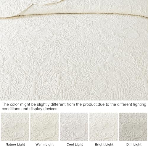 HoneiLife Queen Quilt Bedding Set - Microfiber Quilt Sets for Queen Bed, 3-Piece Lightweight Bedspreads,Reversible Coverlets Rustic Bedlinen Sets, Floral Bedding Set All Season Quilts-Beige
