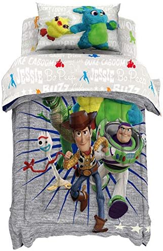 Disney Pixar Toy Story Twin Comforter Set 5 Piece Kids Bedding, Gray