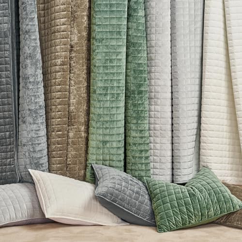RECYCO Channel Box Stitch Velvet Quilt Set Twin/Twin XL Size, Charcoal Gray
