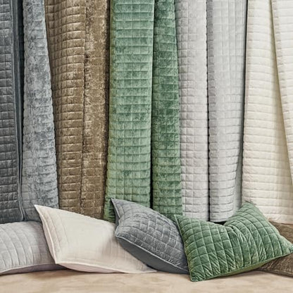 RECYCO Channel Box Stitch Velvet Quilt Set Twin/Twin XL Size, Charcoal Gray