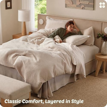 Bedsure PureWoven Cotton Waffle Duvet Cover Set, California King, Beige