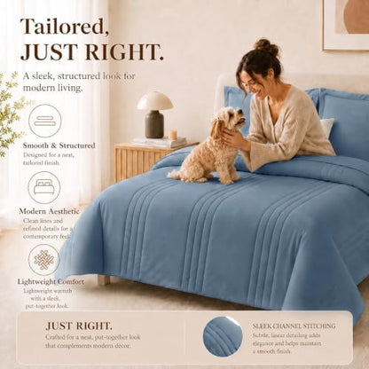 CozyLux Oversized King Comforter Set Grayish Blue- 7 Pieces Bed in a Bag