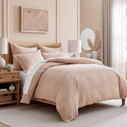 Levtex Home Cloud Waffle Full/Queen Comforter Set (90x94in) with 2 Pillow Shams (26x20in) - Solid Waffle Cotton Texture - Blush - 100% Cotton Full/Queen Size Comforter Set - Soft, Pre-Washed
