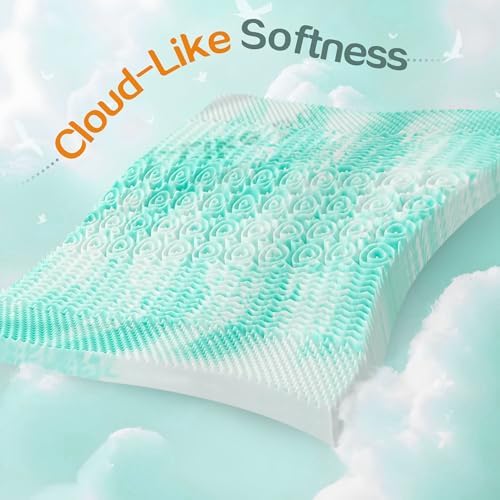 SINWEEK Mattress Topper 5-Zone Memory Foam Mattress Topper Pressure Relieve Soft Mattress Pad, CertiPUR-US Certified, 1.5 Inch Twin XL Size, Green